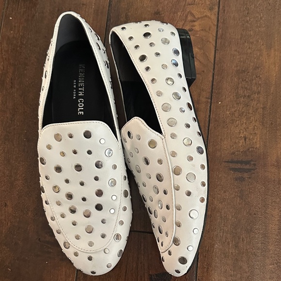 Kenneth Cole Shoes - Kenneth Cole White Studded Leather Slip-On Loafers